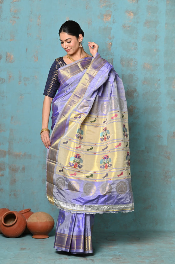 Tyohaar ~ Exclusive Handloom Pure Silk Paithani With Maharani Pallu ~ Lavender