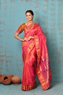  Tyohaar ~ Exclusive Handloom Pure Silk Paithani With Contrast Pall ~ Dual Tone Orange Pink