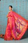 Tyohaar ~ Exclusive Handloom Pure Silk Paithani With Contrast Pall ~ Dual Tone Orange Pink