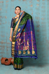 Tyohaar ~ Exclusive Handloom Pure Silk Paithani With Contrast Pall ~ Dual Royal Green & Blue