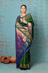 Tyohaar ~ Exclusive Handloom Pure Silk Paithani With Contrast Pall ~ Dual Royal Green & Blue