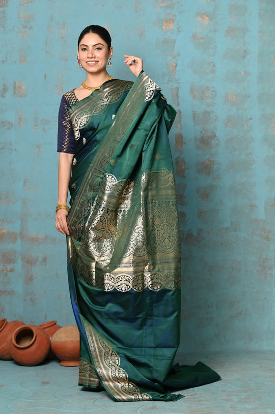 Tyohaar ~ Premium ~ Pure Katan Handloom Banarasi saree ~ Forest Green