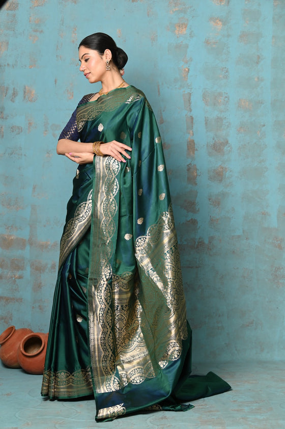 Tyohaar ~ Premium ~ Pure Katan Handloom Banarasi saree ~ Forest Green