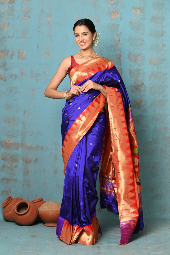 Tyohaar ~ Signature Weave! Handloom Pure Silk Paithani Saree with Exclusive Temple Border ~ Lavender