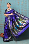 Tyohaar ~ Handloom Pure Silk Paithani Saree with Traditional Peacock Pallu ~ Royal Blue (By Government Certified Weavers)