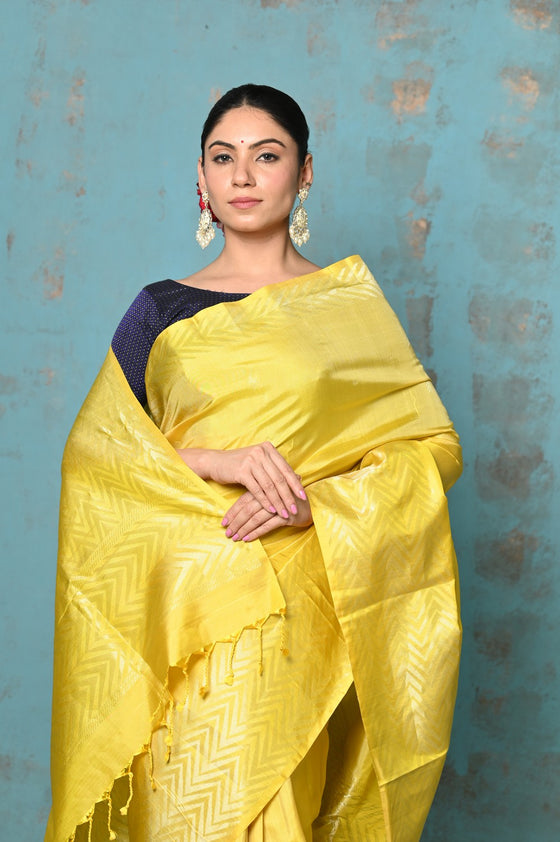 Anokhi ~ Handloom Pure Soft Silk Saree with Designer Pallu ~ Fresh Yellow