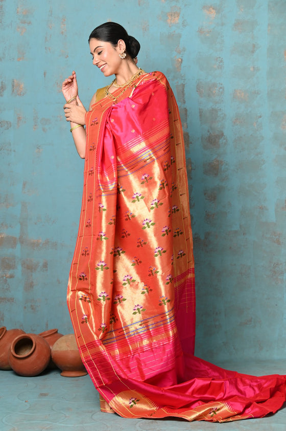 Tyohaar Premium Asawali Border ~ Signature Weave! Handloom Pure Silk Paithani Saree with Exclusive Asawali Buttis