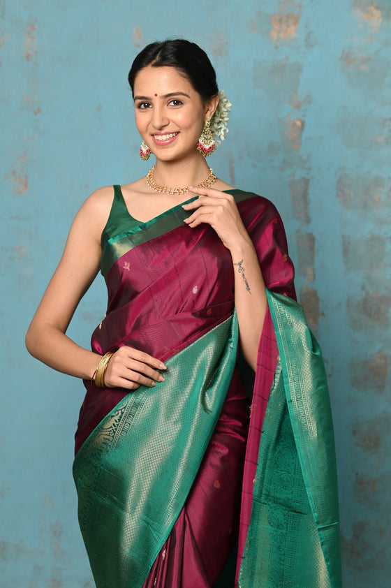 Anokhi ~ Handloom Pure Soft Silk Saree with Designer Pallu ~ Maroon Green