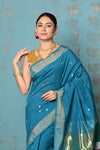 Tyohaar ~ Handloom Pure Cotton Paithani With Swan Pallu ~ Carolina Blue