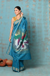 Tyohaar ~ Handloom Pure Cotton Paithani With Swan Pallu ~ Carolina Blue