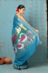 Tyohaar ~ Handloom Pure Cotton Paithani With Swan Pallu ~ Carolina Blue