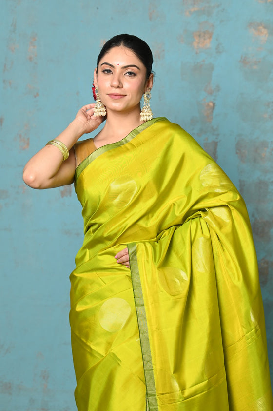 Anokhi ~ Handloom Pure Soft Silk Saree with Designer Pallu ~ Electric Yellow