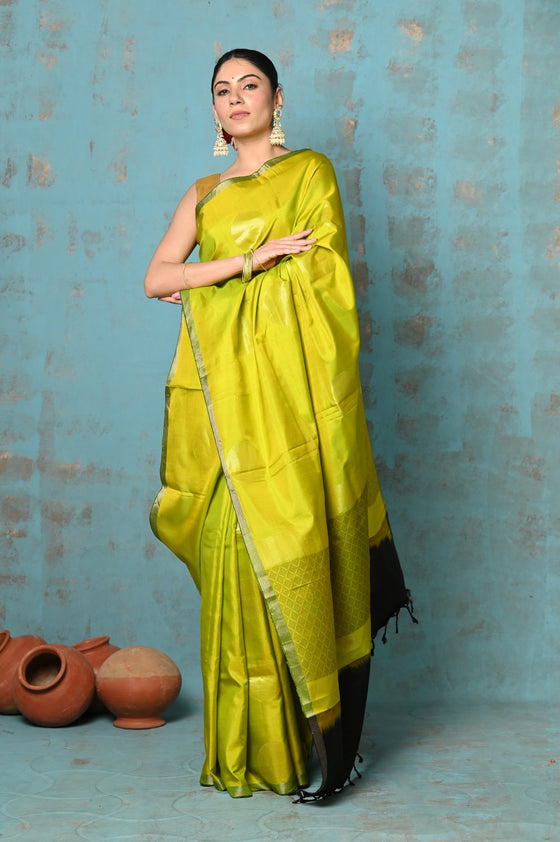 Anokhi ~ Handloom Pure Soft Silk Saree with Designer Pallu ~ Electric Yellow