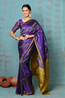  Anokhi ~ Handloom Pure Soft Silk Saree with Designer Pallu ~ Violet Yellow