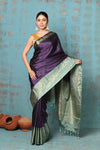 Anokhi ~ Handloom Pure Soft Silk Saree with Designer Pallu ~ Purple Silver