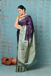 Anokhi ~ Handloom Pure Soft Silk Saree with Designer Pallu ~ Purple Silver