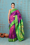 Tyohaar ~ Exclusive Handloom Pure Silk Paithani With Contrast Pallu ~ Magenta Pink & Lime Green