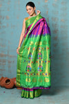 Tyohaar ~ Exclusive Handloom Pure Silk Paithani With Contrast Pallu ~ Magenta Pink & Lime Green