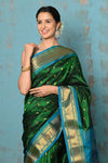 Tyohaar ~ Exclusive Handloom Pure Silk Paithani With Contrast Pallu ~ Royal Green