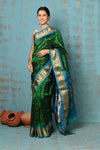 Tyohaar ~ Exclusive Handloom Pure Silk Paithani With Contrast Pallu ~ Royal Green