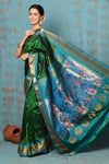 Tyohaar ~ Exclusive Handloom Pure Silk Paithani With Contrast Pallu ~ Royal Green