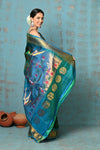 Tyohaar ~ Exclusive Handloom Pure Silk Paithani With Contrast Pallu ~ Royal Green