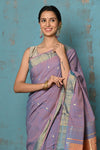 Tyohaar ~ Handloom Pure Cotton Paithani With Parrot Peacock Pallu~ Dual Tone Sky Blue & Purple