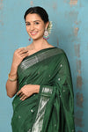 Tyohaar ~ Handloom Pure Cotton Paithani With Parrot Pallu~ Dark Green