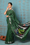 Tyohaar ~ Handloom Pure Cotton Paithani With Parrot Pallu~ Dark Green