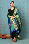 Tyohaar ~ Handloom Pure Silk Paithani Dupatta With Beautiful Handweave and Tassels ~ Dual Tone Green Blue