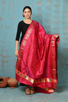 Tyohaar ~ Handloom Pure Silk Paithani Dupatta With Beautiful Handweave and Tassels ~ Red