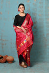 Tyohaar ~ Handloom Pure Silk Paithani Dupatta With Beautiful Handweave and Tassels ~ Red