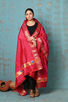 Tyohaar ~ Handloom Pure Silk Paithani Dupatta With Beautiful Handweave and Tassels ~ Red