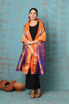 Tyohaar ~ Handloom Pure Silk Paithani Dupatta With Beautiful Handweave and Tassels ~ Dual Tone Orange Purple