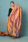 Tyohaar ~ Handloom Pure Silk Paithani Dupatta With Beautiful Handweave and Tassels ~ Dual Tone Orange Purple