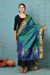 Tyohaar ~ Handloom Pure Silk Paithani Dupatta With Beautiful Handweave and Tassels ~ Dual Tone Blue Green