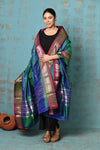 Tyohaar ~ Handloom Pure Silk Paithani Dupatta With Beautiful Handweave and Tassels ~ Dual Tone Blue Green