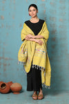 Tyohaar ~ Handloom Pure Cotton Paithani Dupatta With Beautiful Handweave and Tassels ~ Lime Yellow