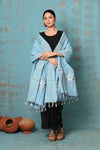 Tyohaar ~ Handloom Pure Cotton Paithani Dupatta With Beautiful Handweave and Tassels ~ Sky Blue