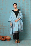 Tyohaar ~ Handloom Pure Cotton Paithani Dupatta With Beautiful Handweave and Tassels ~ Sky Blue