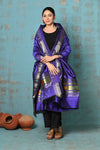 Tyohaar ~ Handloom Pure Silk Paithani Dupatta With Beautiful Handweave and Tassels ~ Royal Blue