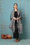 Tyohaar ~ Handloom Pure Cotton Paithani Dupatta With Beautiful Handweave and Tassels ~ Grey