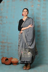 Tyohaar ~ Handloom Pure Cotton Paithani Dupatta With Beautiful Handweave and Tassels ~ Grey