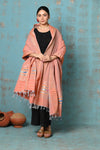 Tyohaar ~ Handloom Pure Cotton Paithani Dupatta With Beautiful Handweave and Tassels ~ Peach