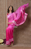 Handloom Khaddi Georgette Saree With Sleek Border ~ Ombre Pink (Silk Mark)