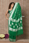 Handloom Khaddi Georgette Saree With Sleek Border ~ Dark Green (Silk Mark)