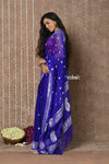 Tyohaar ~ Handloom Pure Khaddi Georgette Saree With Sleek Border ~ Royal Blue (Silk Mark)