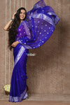 Tyohaar ~ Handloom Pure Khaddi Georgette Saree With Sleek Border ~ Royal Blue (Silk Mark)