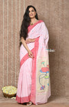 Tyohaar ~ Handloom Pure Cotton Muniya Border Paithani Saree with Traditional Pichwai Pallu ~ Blush Pink