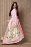 Tyohaar ~ Handloom Pure Cotton Muniya Border Paithani Saree with Traditional Pichwai Pallu ~ Blush Pink